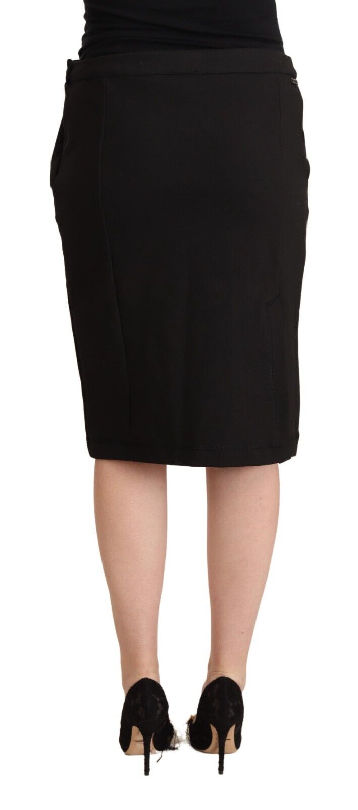 GF Ferre Black Straight Pencil Cut Knee Length Skirt - Fizigo