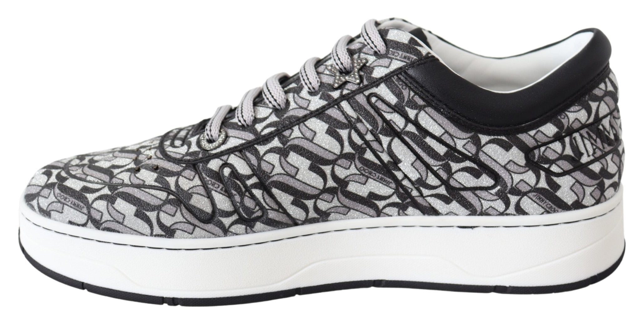 Jimmy Choo Silver Black Glitter Hawaii Sneakers - Fizigo