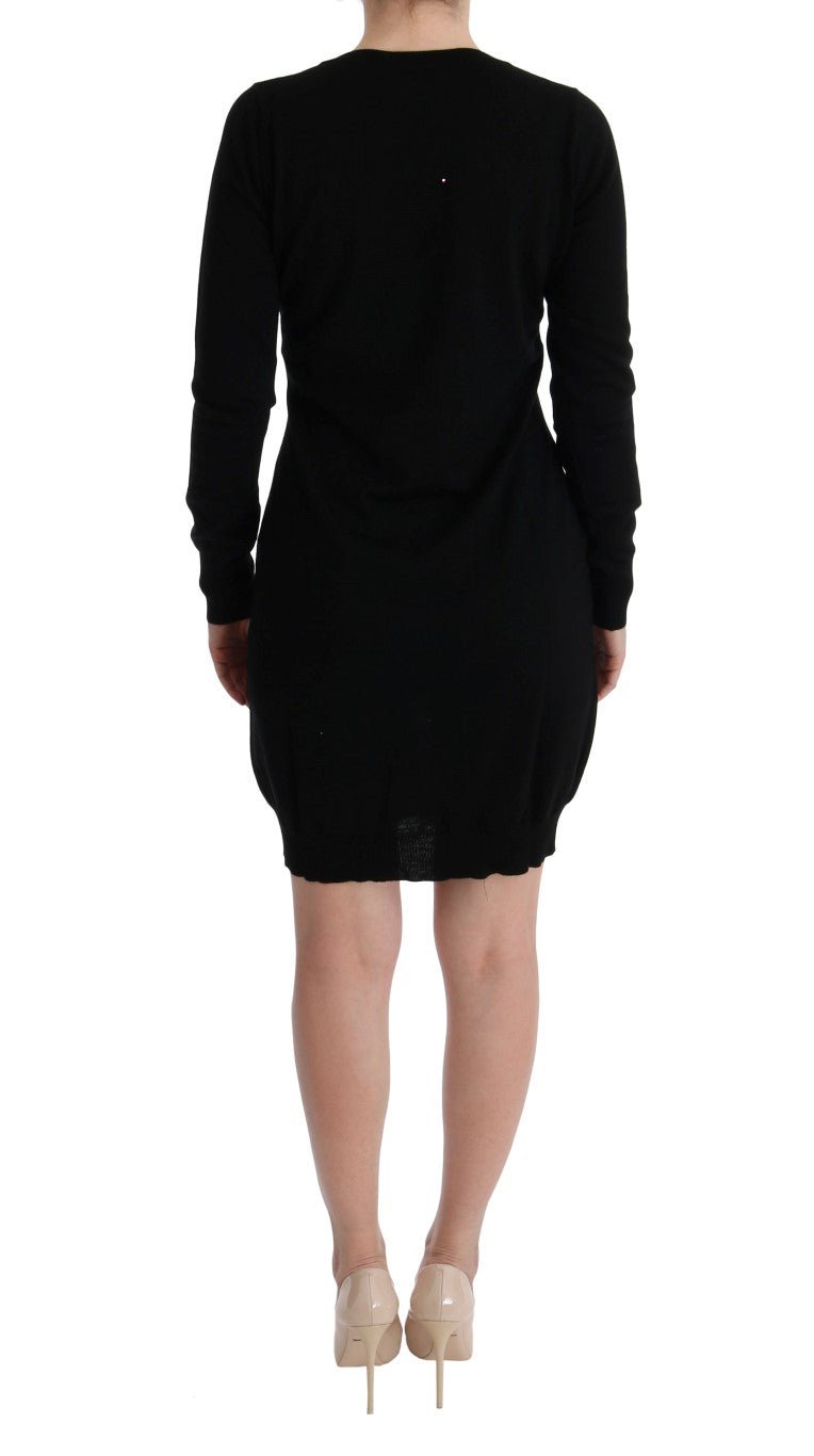 MARGHI LO' Black Wool Long Sleeve Shift Dress - Fizigo