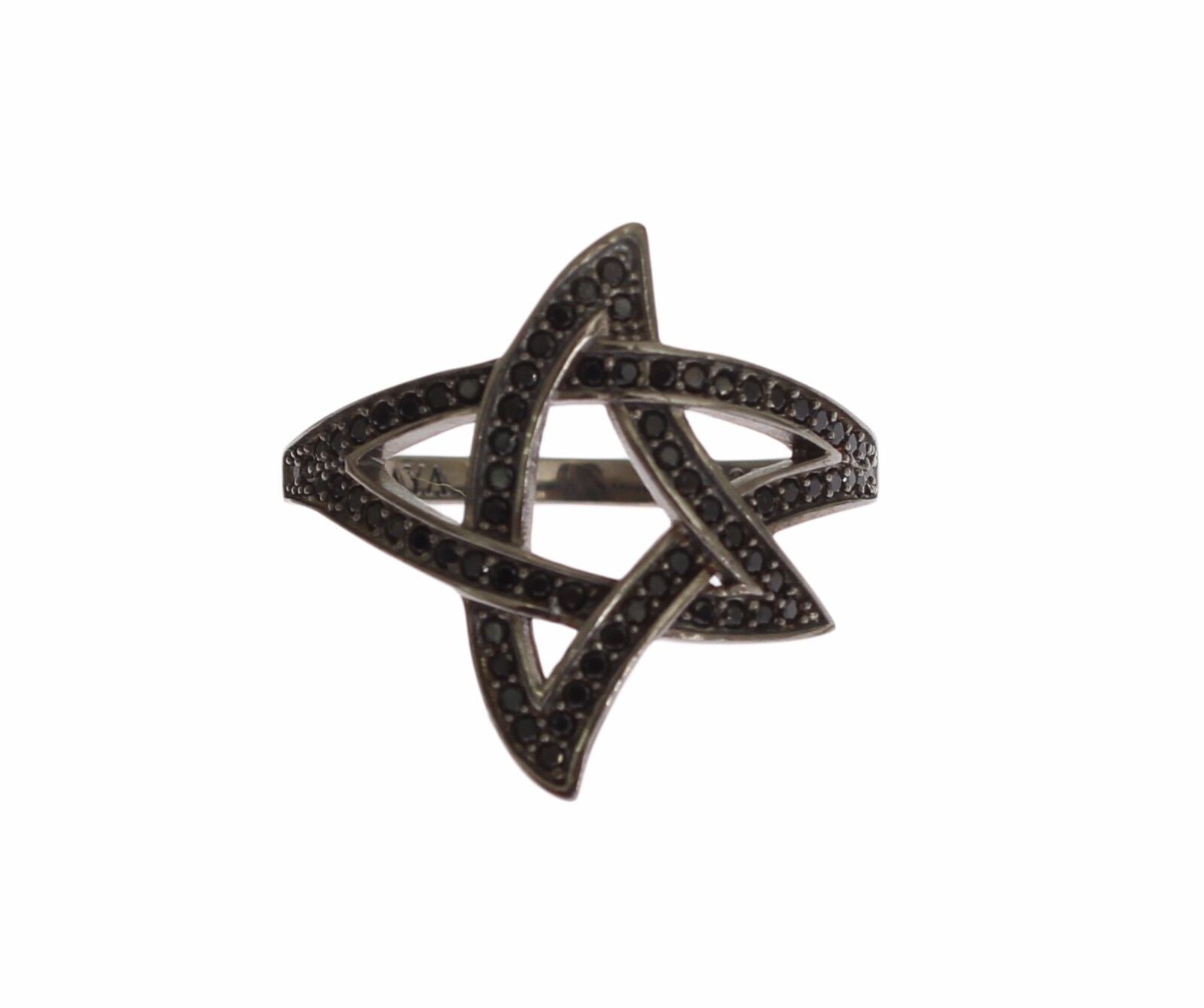 Nialaya Black CZ Rhodium 925 Silver Womens Ring - Fizigo