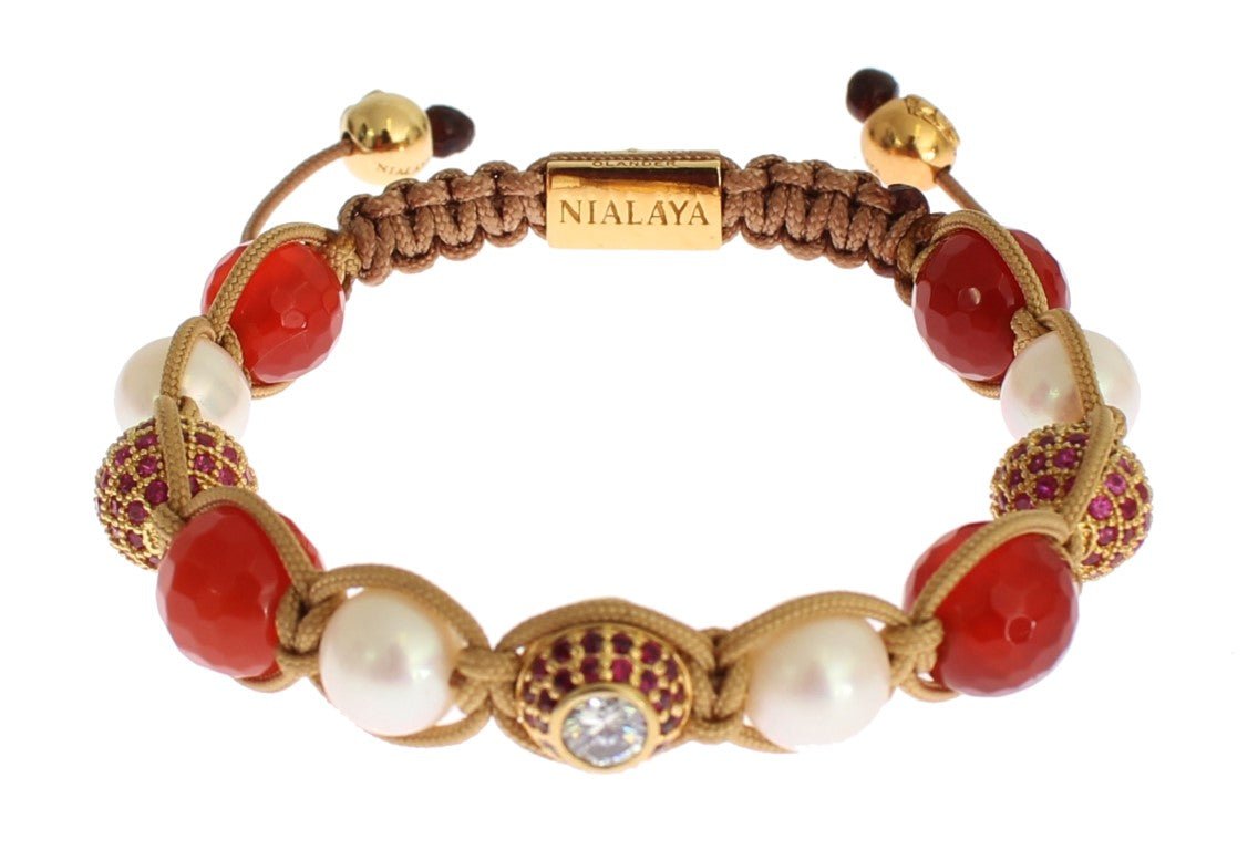 Nialaya CZ Carnelian Pearl 925 Silver Bracelet - Fizigo