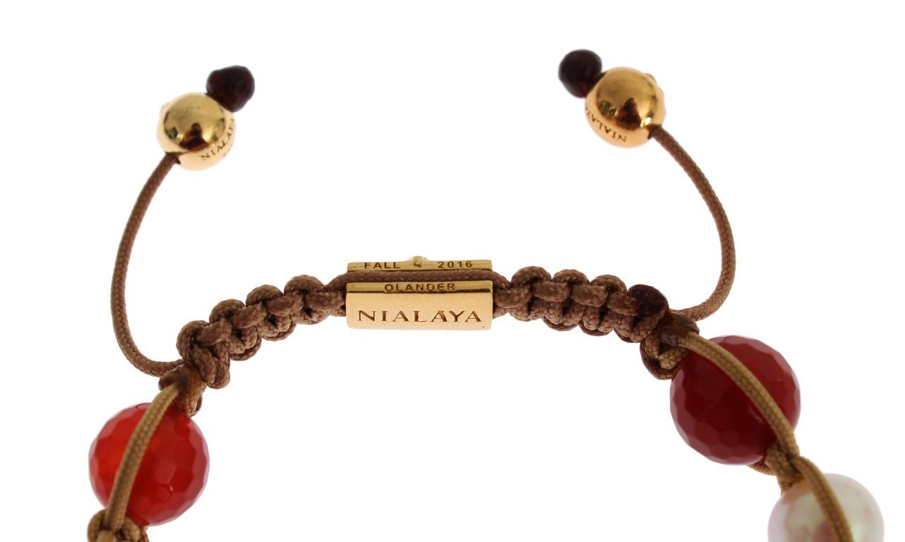 Nialaya CZ Carnelian Pearl 925 Silver Bracelet - Fizigo