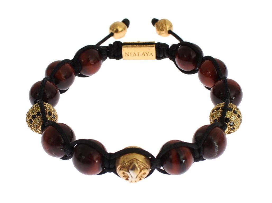 Nialaya CZ Red Tigers Eye Gold 925 Silver Bracelet - Fizigo