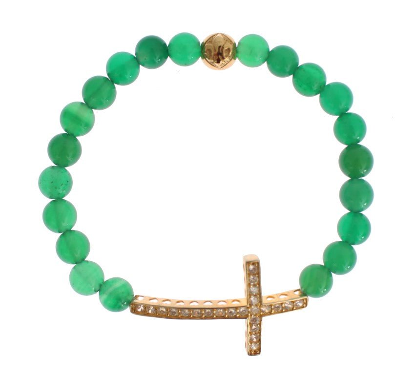 Nialaya Jade Stone Gold CZ Cross 925 Silver Bracelet - Fizigo