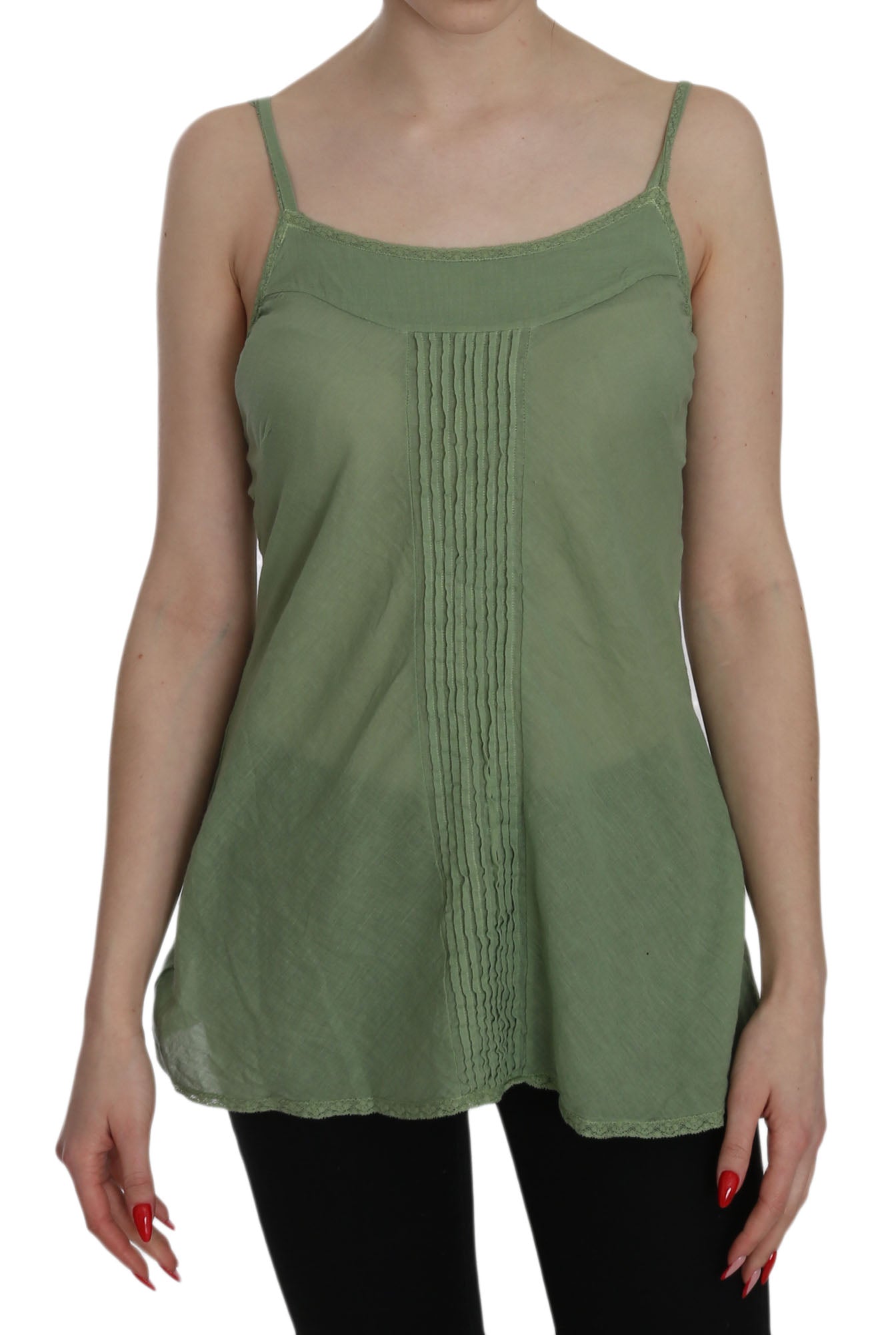 PINK MEMORIES Green Silk Spaghetti Strap Tank Top Blouse - Fizigo
