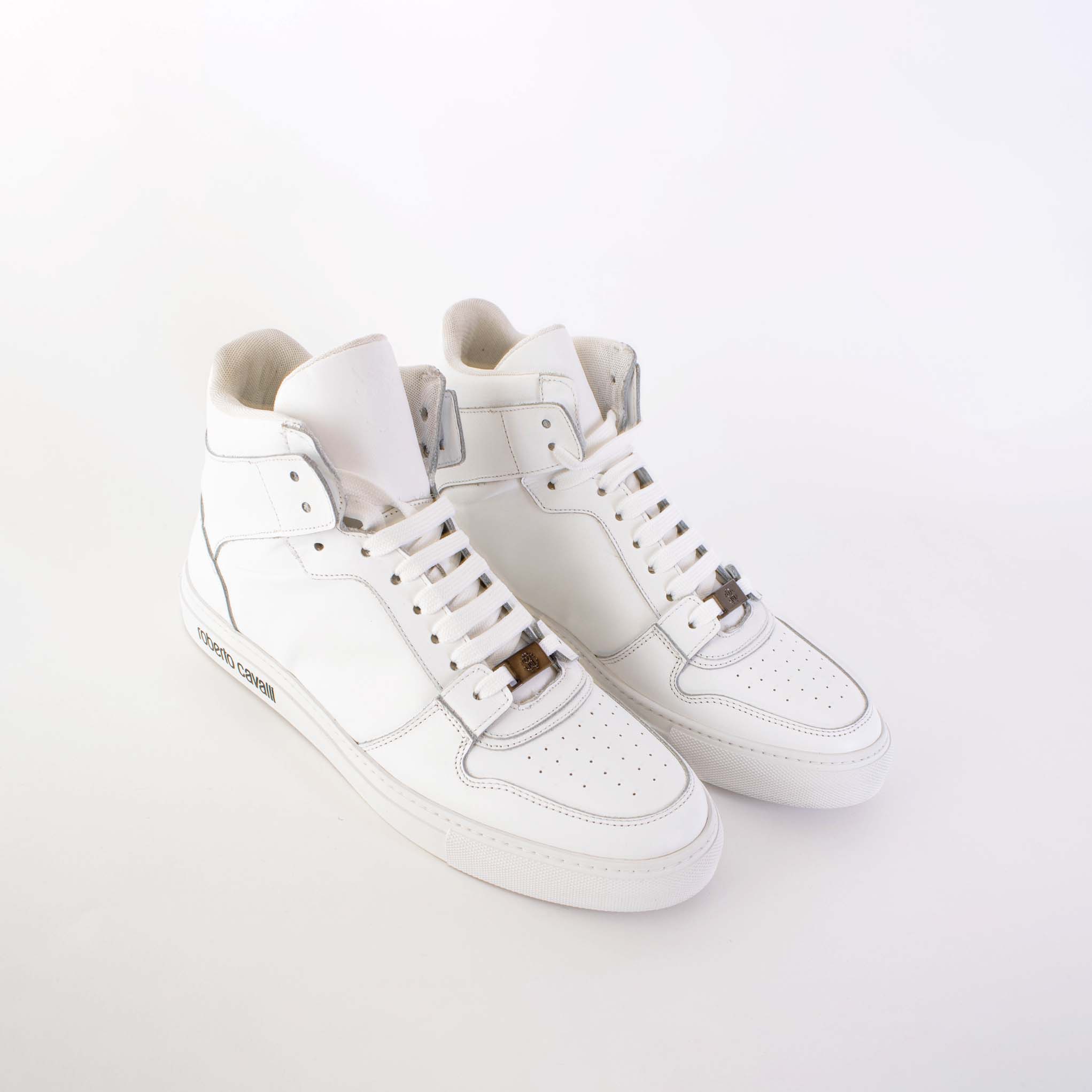 Roberto Cavalli Logo Embossed Hi-Top Sneakers - Fizigo