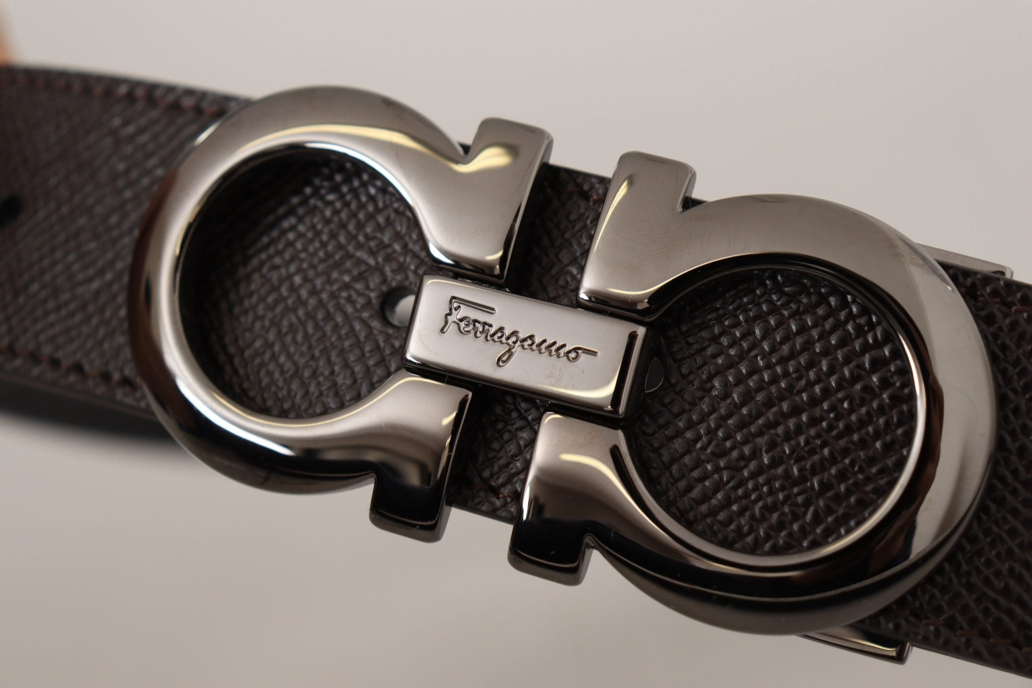 Salvatore Ferragamo Dark Brown and Black Calf Leather Reversible Belt - Fizigo