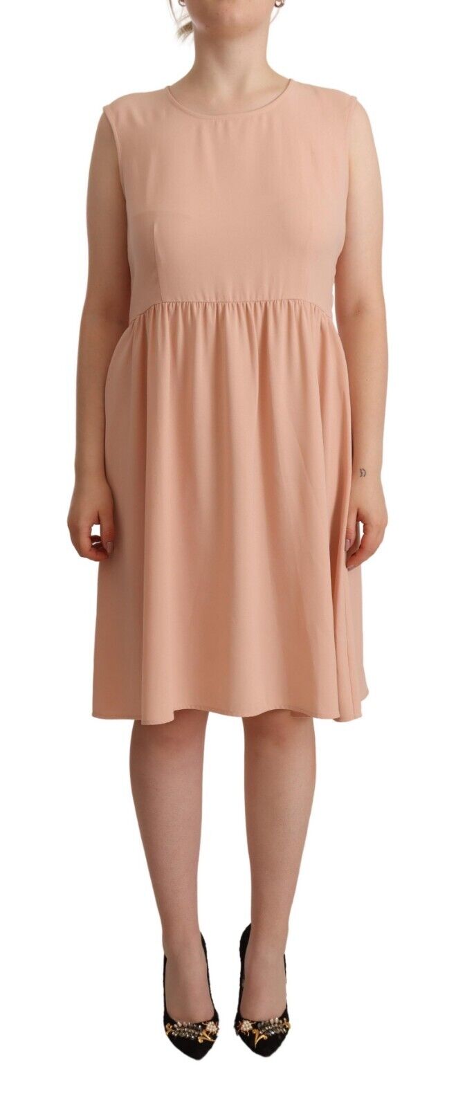 Twinset Beige Polyester Sleeveless Shift Knee Length Dress - Fizigo