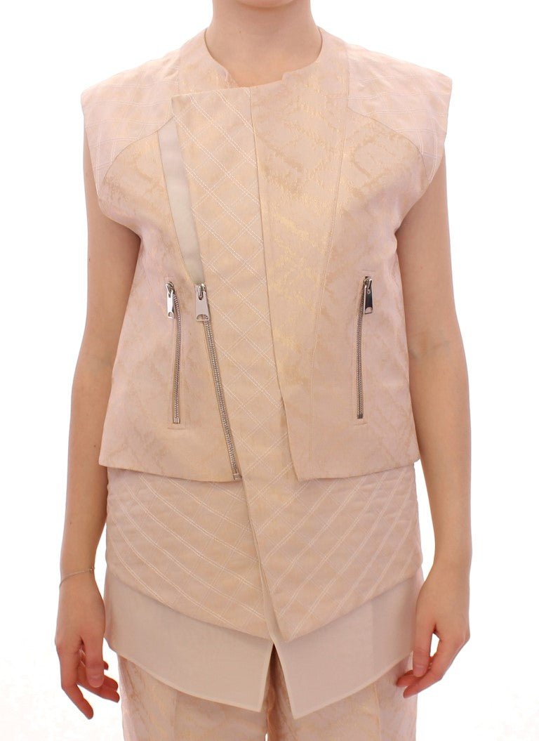 Zeyneptosum Beige brocade sleeveless jacket - Fizigo